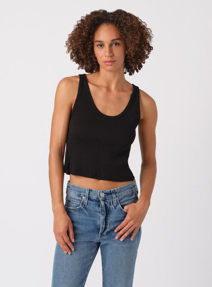 A M O Crop Rib Tank  Black Best Price