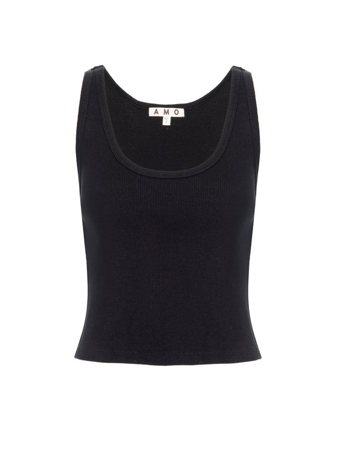 A M O Crop Rib Tank  Black Best Price