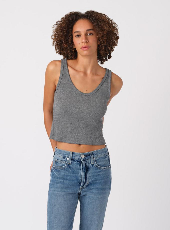 A M O Crop Rib Tank  Heather Grey Best Buy