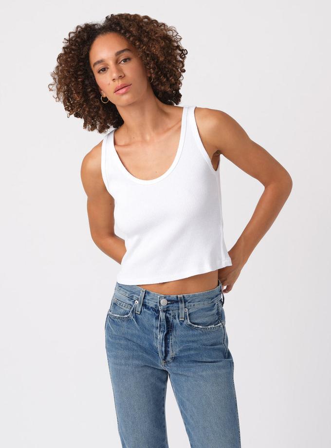 A M O Crop Rib Tank  White Same Day Delivery