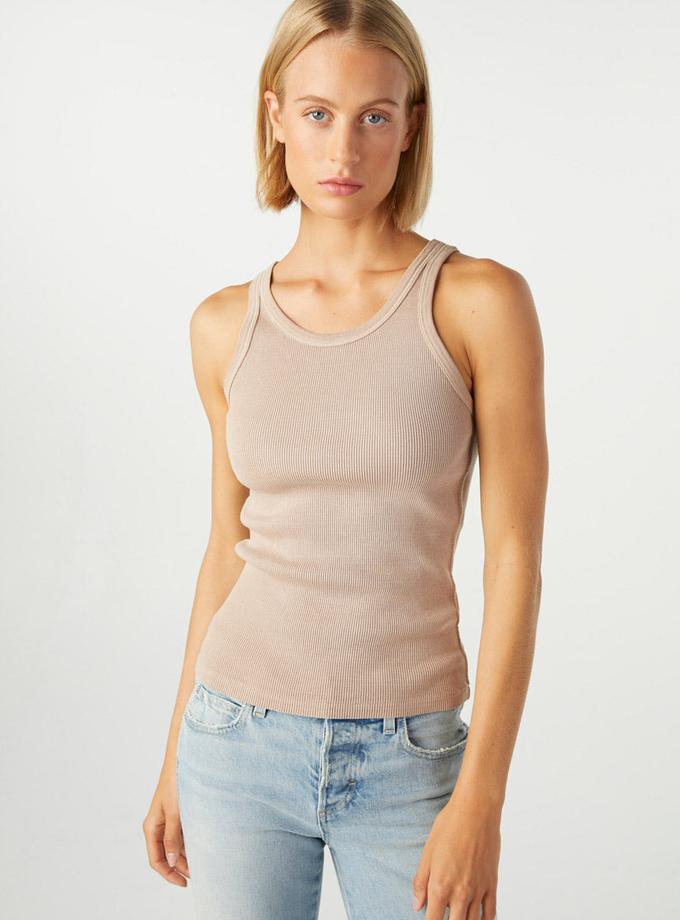 A M O Long Rib Tank  Taupe New Arrival