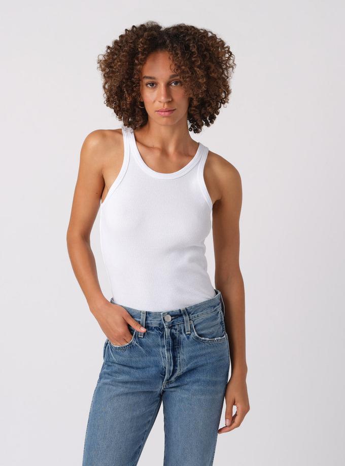 A M O Long Rib Tank  White Free shipping