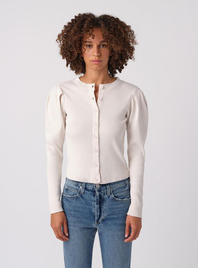 A M O Puff Sleeve Cardigan  Off White Best Buy