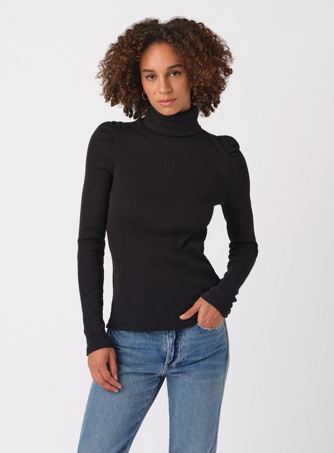 A M O Puff Sleeve Turtleneck  Black For Sale