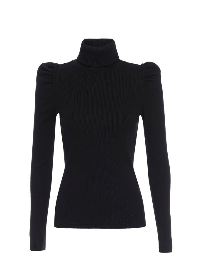 A M O Puff Sleeve Turtleneck  Black For Sale