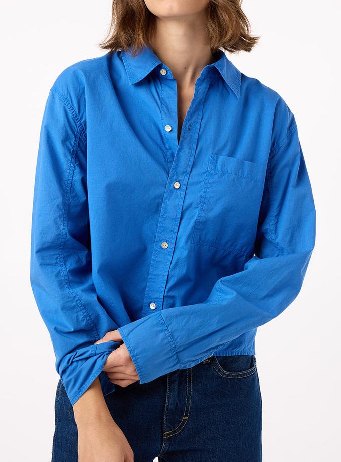 A M O Ruth Crop Shirt  French Blue New Arrival