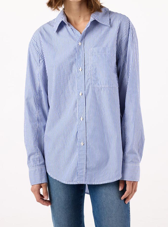 A M O Ruth Oversized Shirt  Blue Multi Stripe Same Day Delivery