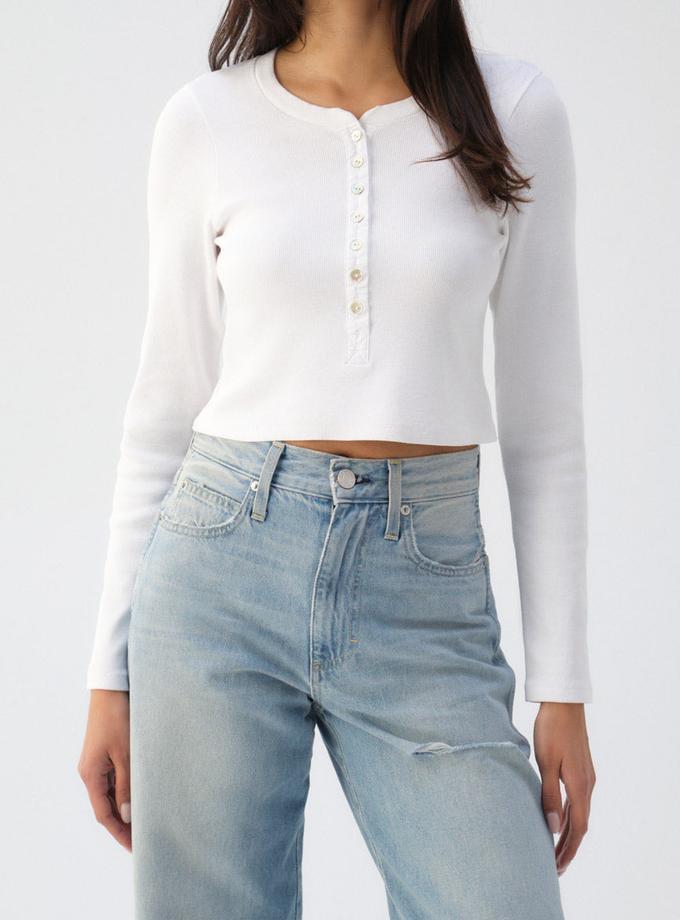 A M O Sassy Rib Henley  White Same Day Delivery