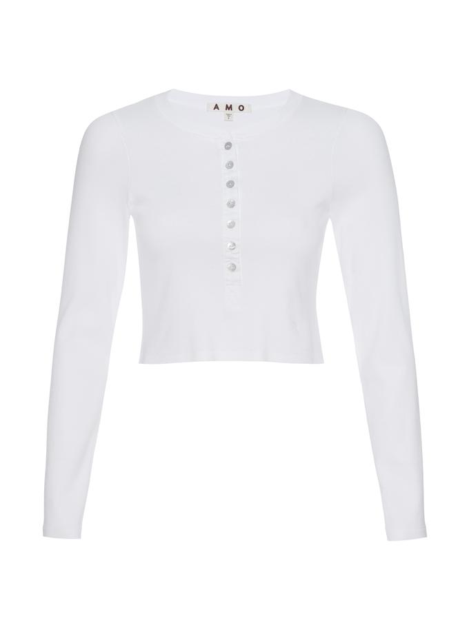 A M O Sassy Rib Henley  White Same Day Delivery