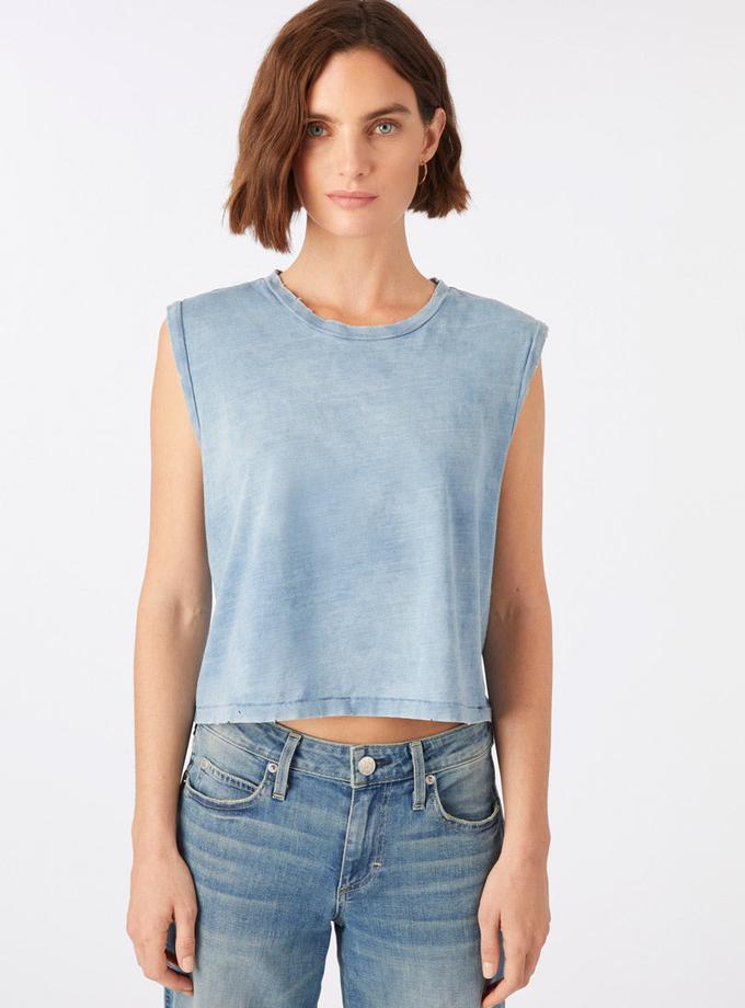 A M O Sleeveless Babe Tee  Indigo Stone Wash High Quality